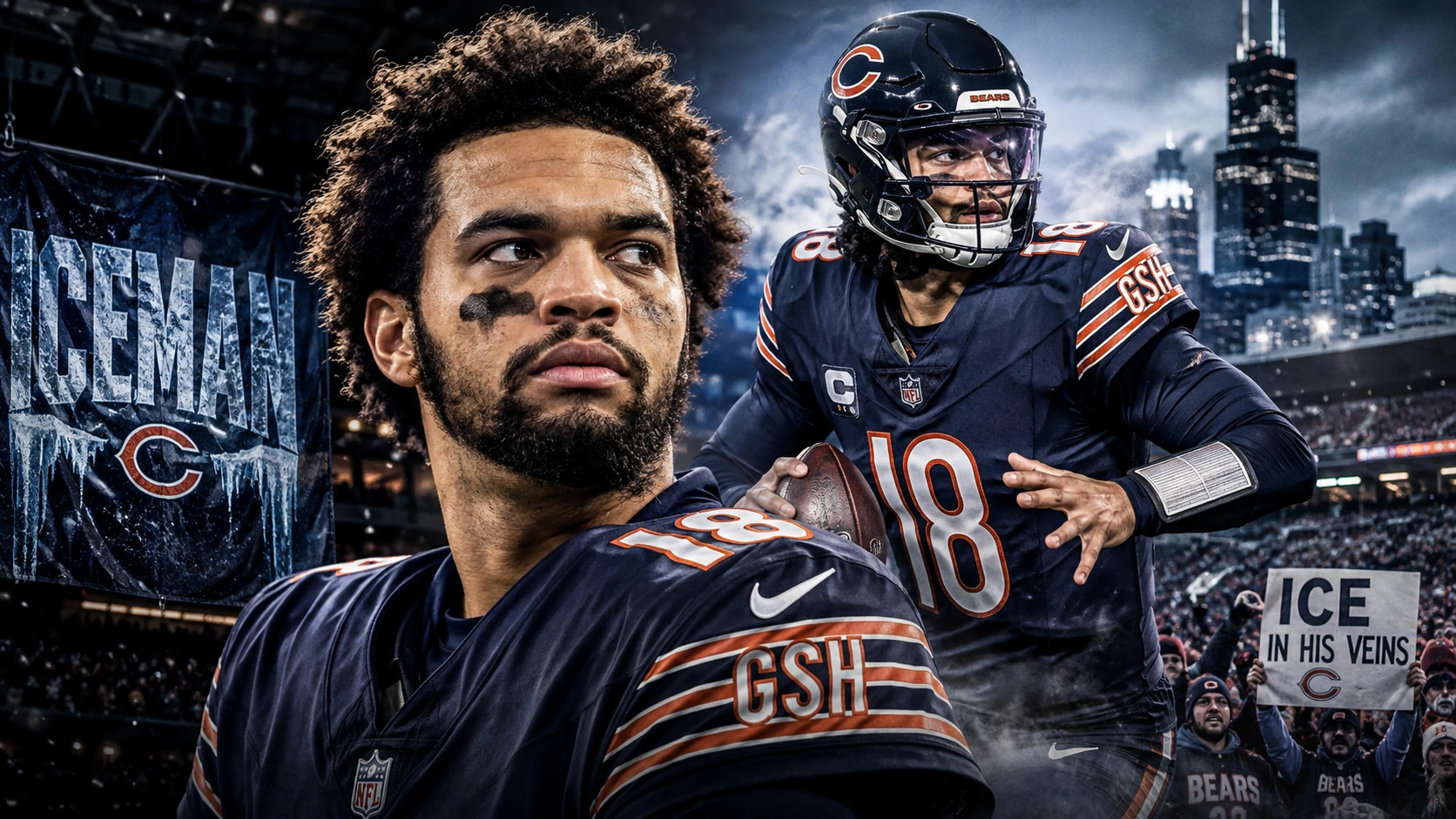 Caleb Williams portrayed as Chicago’s Iceman after a breakout season defined by late-game comebacks and a franchise passing record.