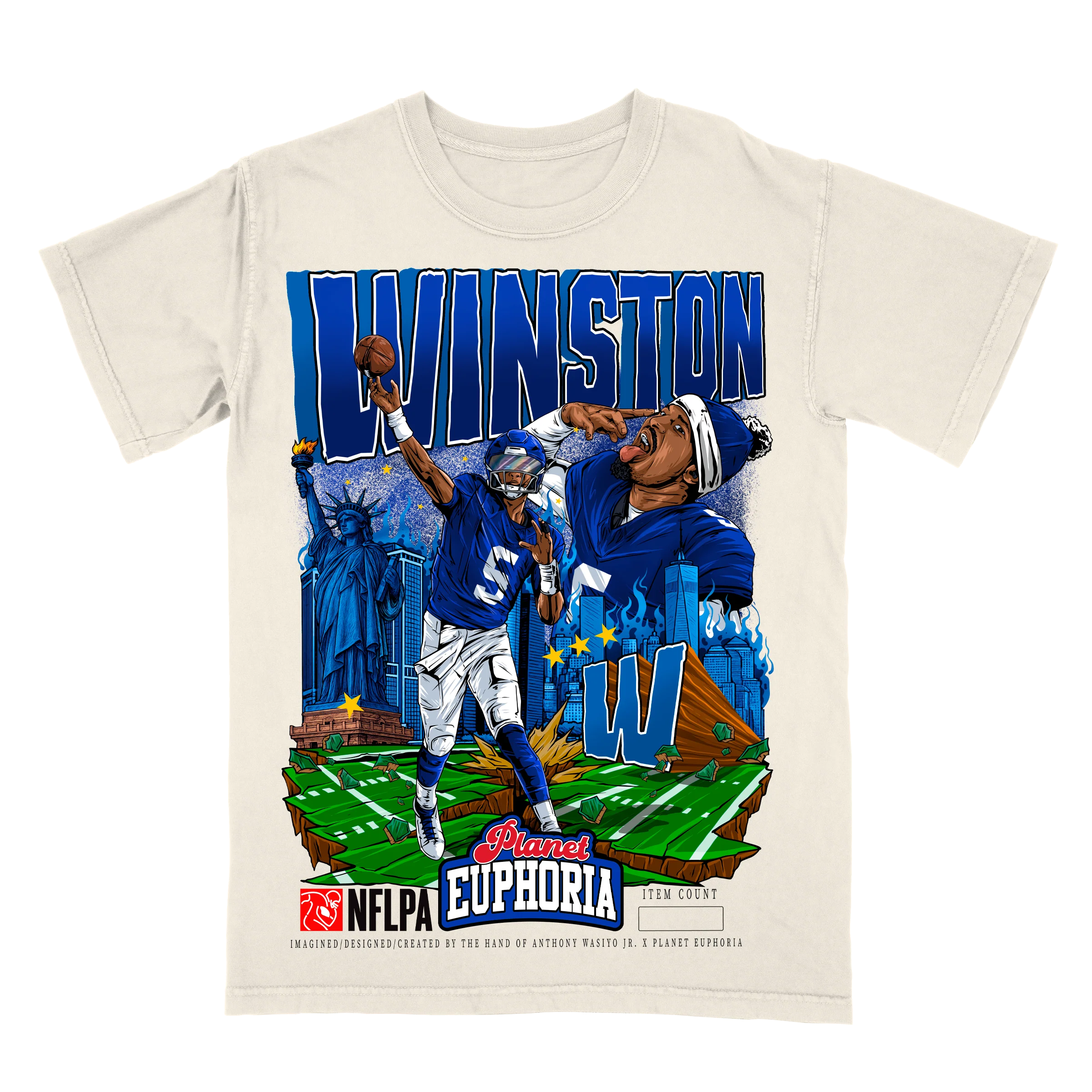 Hand-drawn Jameis Winston graphic tee, New York quarterback design, individually numbered to 500